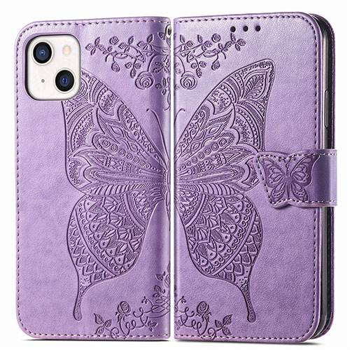 Leather Case Stands Fashionable Pattern Flip Cover H07 Holder for Apple iPhone 15 Clove Purple