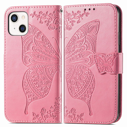 Leather Case Stands Fashionable Pattern Flip Cover H07 Holder for Apple iPhone 15 Hot Pink