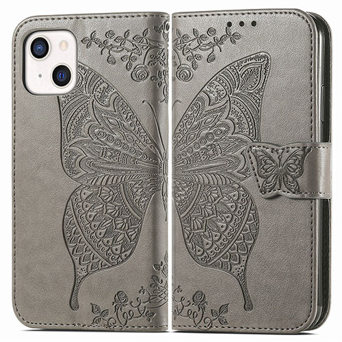 Leather Case Stands Fashionable Pattern Flip Cover H07 Holder for Apple iPhone 15 Plus Gray