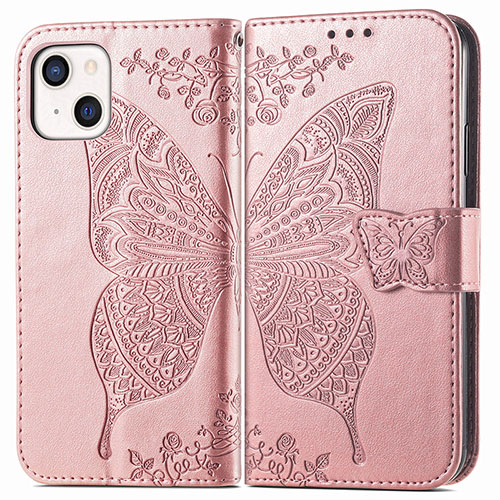 Leather Case Stands Fashionable Pattern Flip Cover H07 Holder for Apple iPhone 15 Plus Rose Gold