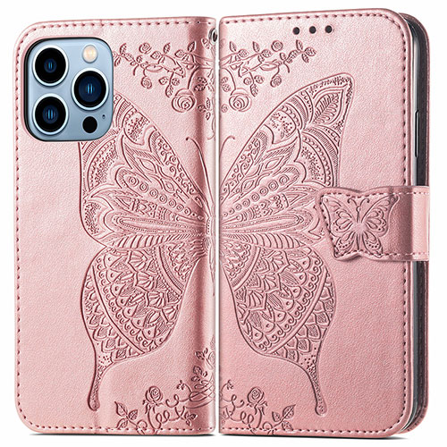 Leather Case Stands Fashionable Pattern Flip Cover H07 Holder for Apple iPhone 15 Pro Rose Gold