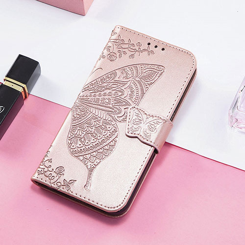 Leather Case Stands Fashionable Pattern Flip Cover H08 Holder for Apple iPhone 15 Pro Max Rose Gold