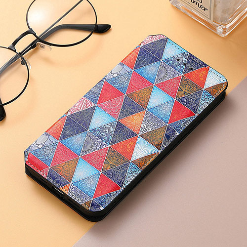 Leather Case Stands Fashionable Pattern Flip Cover H09 Holder for Apple iPhone 13 Pro Hot Pink