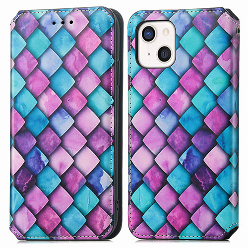 Leather Case Stands Fashionable Pattern Flip Cover H09 Holder for Apple iPhone 15 Plus Purple