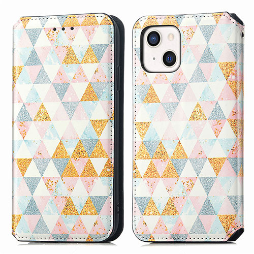 Leather Case Stands Fashionable Pattern Flip Cover H09 Holder for Apple iPhone 15 Plus White