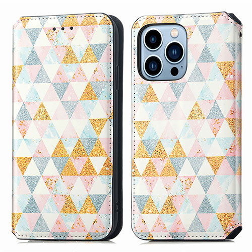 Leather Case Stands Fashionable Pattern Flip Cover H10 Holder for Apple iPhone 13 Pro White