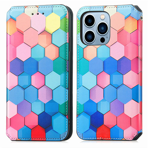 Leather Case Stands Fashionable Pattern Flip Cover H10 Holder for Apple iPhone 15 Pro Blue