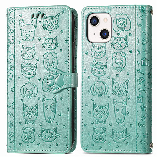 Leather Case Stands Fashionable Pattern Flip Cover H11 Holder for Apple iPhone 14 Green