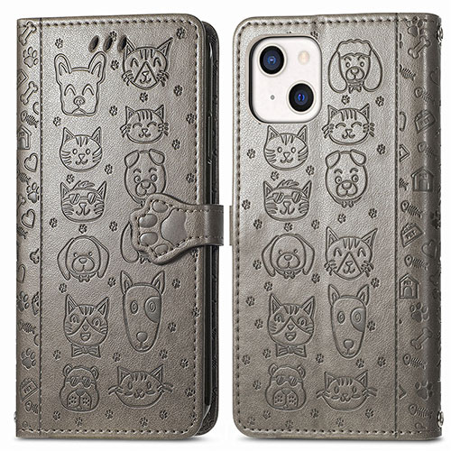 Leather Case Stands Fashionable Pattern Flip Cover H11 Holder for Apple iPhone 14 Plus Gray