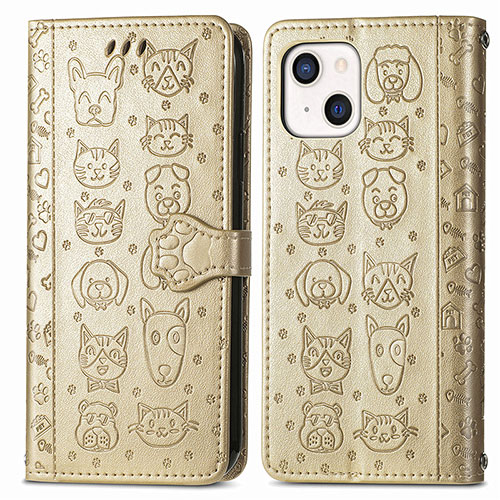 Leather Case Stands Fashionable Pattern Flip Cover H11 Holder for Apple iPhone 15 Gold