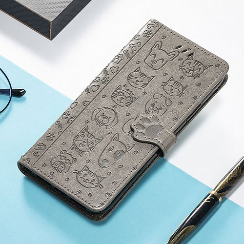 Leather Case Stands Fashionable Pattern Flip Cover H11 Holder for Apple iPhone 15 Pro Gray