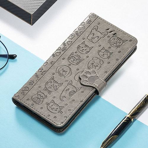 Leather Case Stands Fashionable Pattern Flip Cover H12 Holder for Apple iPhone 14 Gray