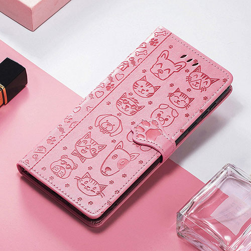 Leather Case Stands Fashionable Pattern Flip Cover H12 Holder for Apple iPhone 14 Pink