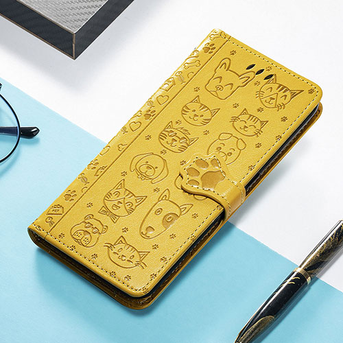 Leather Case Stands Fashionable Pattern Flip Cover H12 Holder for Apple iPhone 15 Plus Yellow