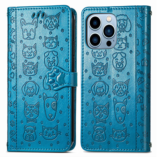 Leather Case Stands Fashionable Pattern Flip Cover H12 Holder for Apple iPhone 16 Pro Blue