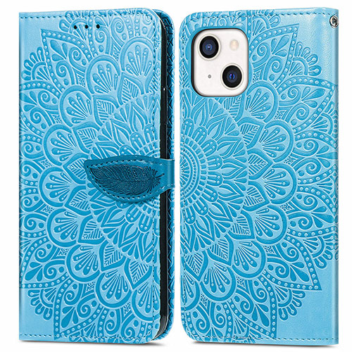 Leather Case Stands Fashionable Pattern Flip Cover H13 Holder for Apple iPhone 13 Mini Blue