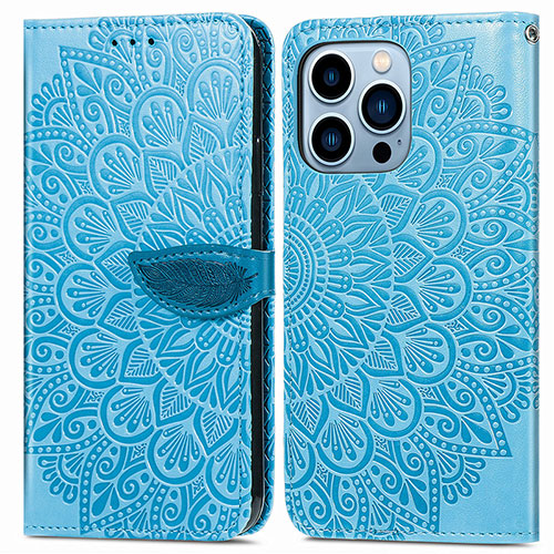 Leather Case Stands Fashionable Pattern Flip Cover H13 Holder for Apple iPhone 13 Pro Blue