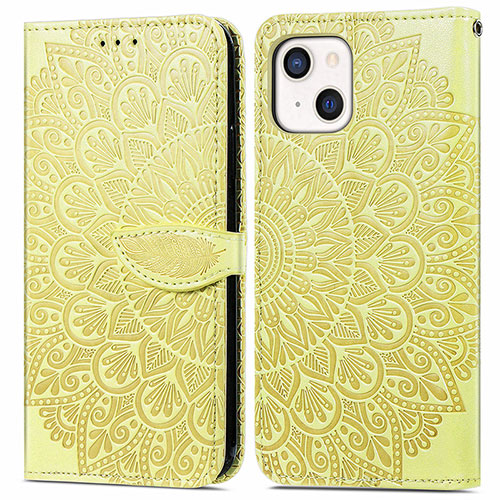 Leather Case Stands Fashionable Pattern Flip Cover H13 Holder for Apple iPhone 14 Plus Yellow