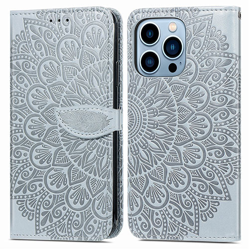 Leather Case Stands Fashionable Pattern Flip Cover H13 Holder for Apple iPhone 14 Pro Max Gray