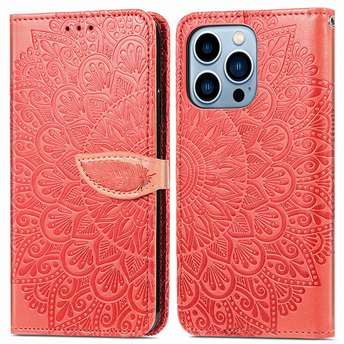 Leather Case Stands Fashionable Pattern Flip Cover H13 Holder for Apple iPhone 15 Pro Red