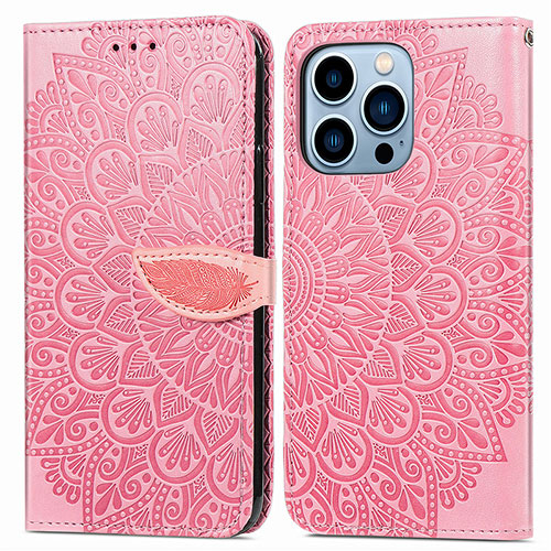 Leather Case Stands Fashionable Pattern Flip Cover H13 Holder for Apple iPhone 15 Pro Rose Gold