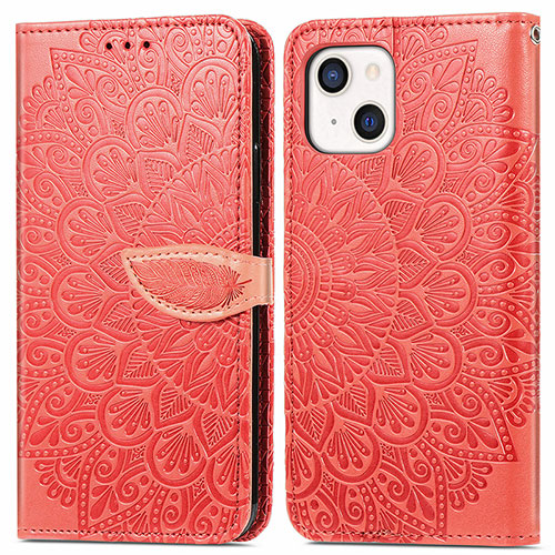 Leather Case Stands Fashionable Pattern Flip Cover H13 Holder for Apple iPhone 15 Red