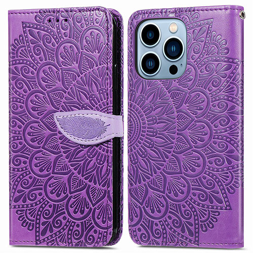 Leather Case Stands Fashionable Pattern Flip Cover H13 Holder for Apple iPhone 16 Pro Max Purple