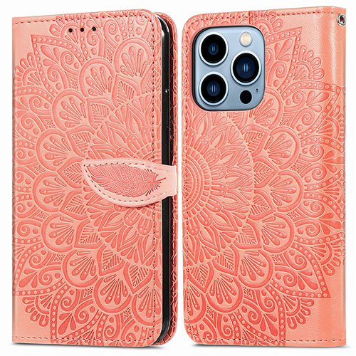 Leather Case Stands Fashionable Pattern Flip Cover H13 Holder for Apple iPhone 16 Pro Orange