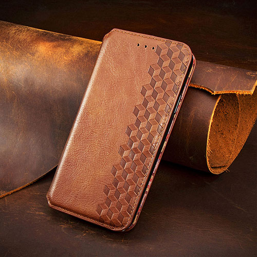 Leather Case Stands Fashionable Pattern Flip Cover H14 Holder for Apple iPhone 13 Pro Brown