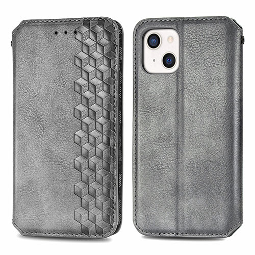 Leather Case Stands Fashionable Pattern Flip Cover H15 Holder for Apple iPhone 13 Gray