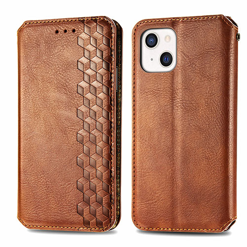 Leather Case Stands Fashionable Pattern Flip Cover H15 Holder for Apple iPhone 14 Brown