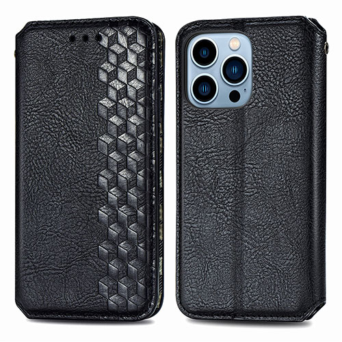 Leather Case Stands Fashionable Pattern Flip Cover H15 Holder for Apple iPhone 14 Pro Max Black