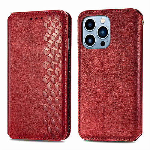 Leather Case Stands Fashionable Pattern Flip Cover H15 Holder for Apple iPhone 14 Pro Red