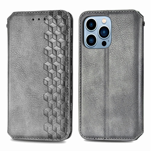 Leather Case Stands Fashionable Pattern Flip Cover H15 Holder for Apple iPhone 16 Pro Max Gray