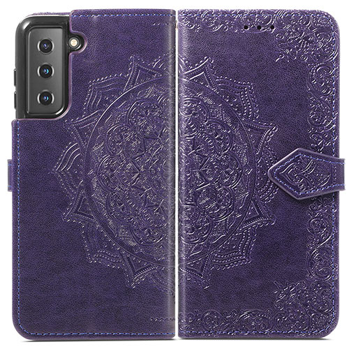 Leather Case Stands Fashionable Pattern Flip Cover Holder A01D for Samsung Galaxy S21 5G Purple