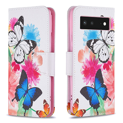 Leather Case Stands Fashionable Pattern Flip Cover Holder B01F for Google Pixel 6 5G Colorful