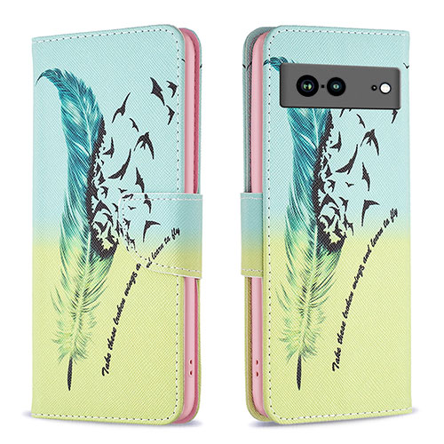 Leather Case Stands Fashionable Pattern Flip Cover Holder B01F for Google Pixel 7a 5G Matcha Green