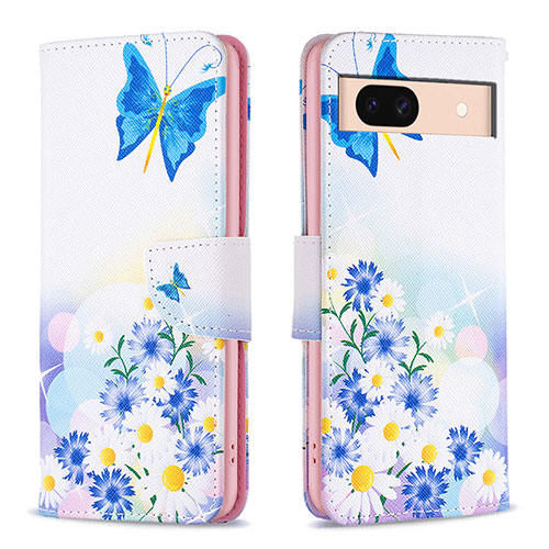 Leather Case Stands Fashionable Pattern Flip Cover Holder B01F for Google Pixel 8a 5G Blue