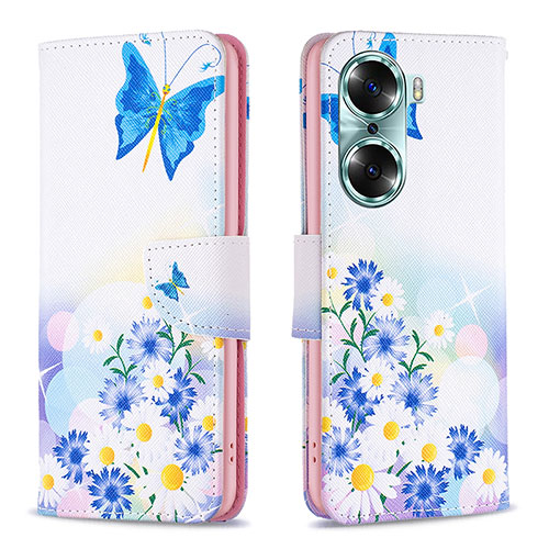 Leather Case Stands Fashionable Pattern Flip Cover Holder B01F for Huawei Honor 60 Pro 5G Blue