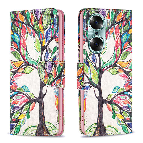 Leather Case Stands Fashionable Pattern Flip Cover Holder B01F for Huawei Honor 60 Pro 5G Green