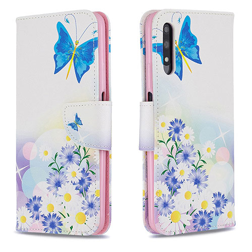 Leather Case Stands Fashionable Pattern Flip Cover Holder B01F for Huawei Honor 9X Blue