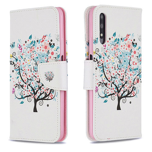 Leather Case Stands Fashionable Pattern Flip Cover Holder B01F for Huawei Honor 9X White