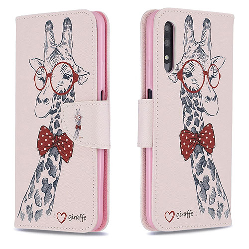 Leather Case Stands Fashionable Pattern Flip Cover Holder B01F for Huawei P Smart Z (2019) Pink