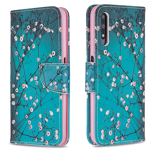 Leather Case Stands Fashionable Pattern Flip Cover Holder B01F for Huawei Y9 Prime (2019) Cyan