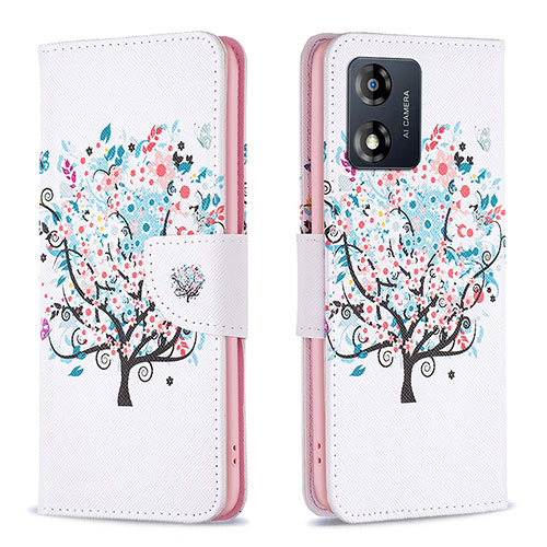 Leather Case Stands Fashionable Pattern Flip Cover Holder B01F for Motorola Moto E13 White