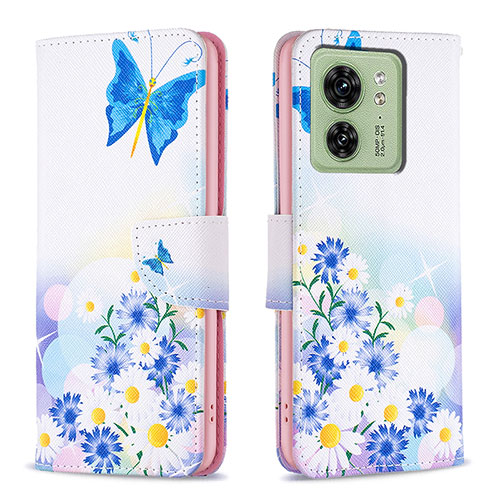 Leather Case Stands Fashionable Pattern Flip Cover Holder B01F for Motorola Moto Edge (2023) 5G Blue