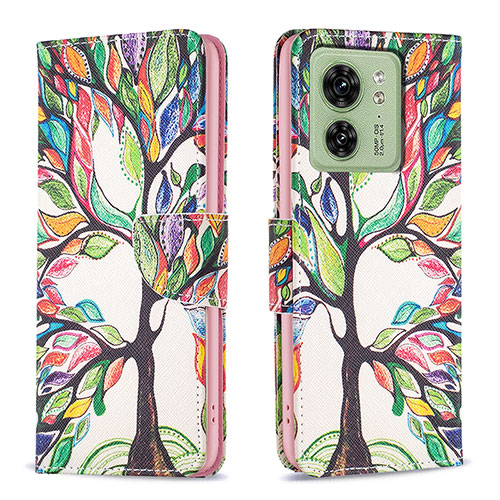 Leather Case Stands Fashionable Pattern Flip Cover Holder B01F for Motorola Moto Edge (2023) 5G Green