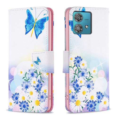 Leather Case Stands Fashionable Pattern Flip Cover Holder B01F for Motorola Moto Edge 40 Neo 5G Blue