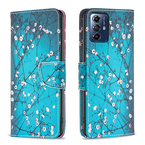 Leather Case Stands Fashionable Pattern Flip Cover Holder B01F for Motorola Moto G Play (2023) Cyan