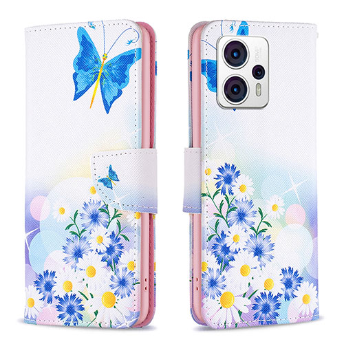 Leather Case Stands Fashionable Pattern Flip Cover Holder B01F for Motorola Moto G13 Blue